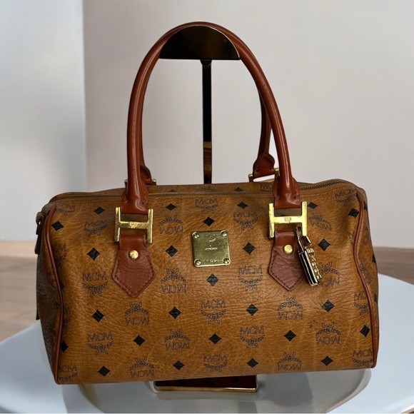 MCM Vicetos Monogram Cognac Boston Bag - Picture 2 of 12